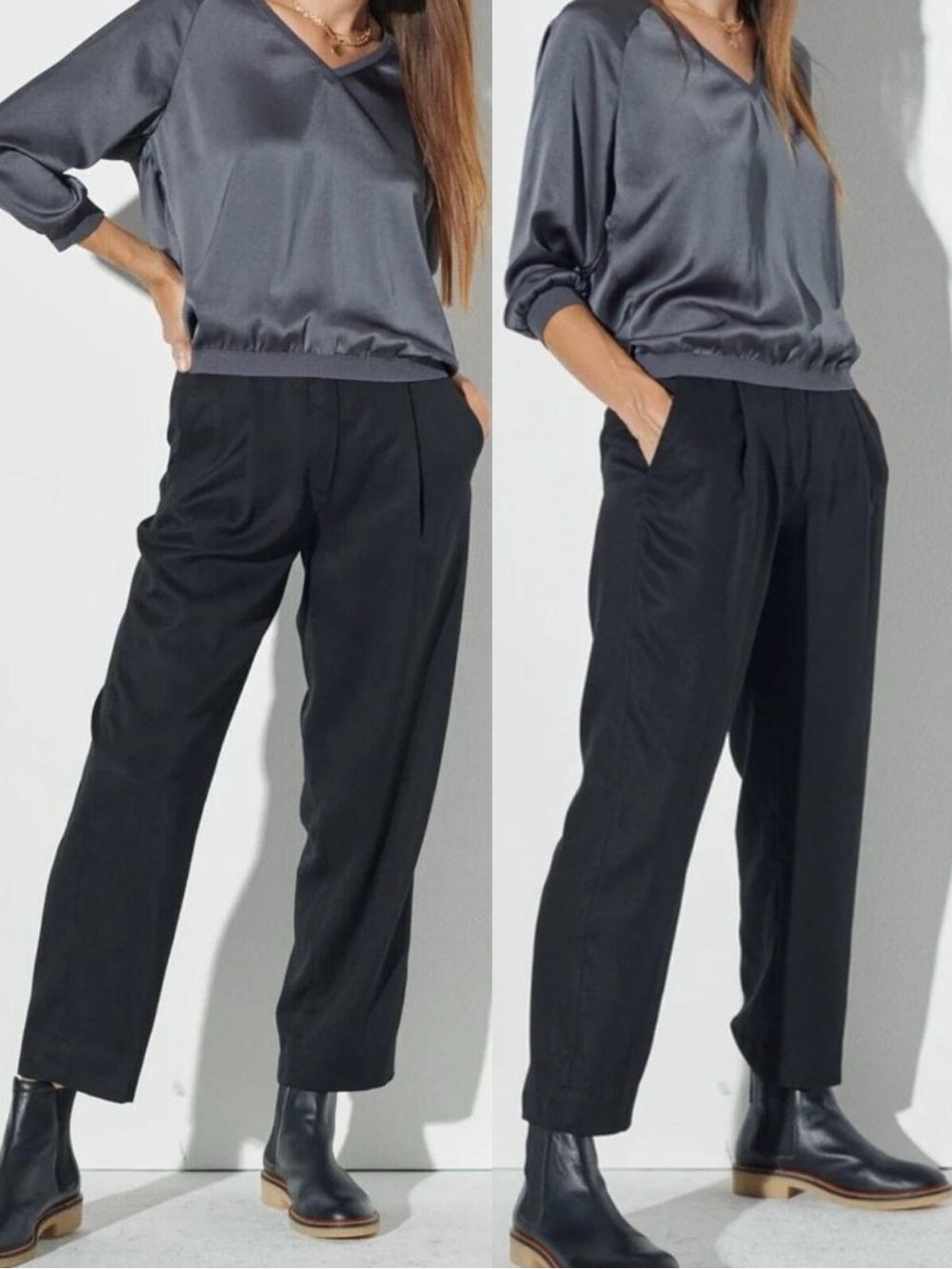 The Reset R Label Navy Blue Slouchy Pleated Cropped Trousers